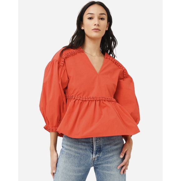 RHODE Tops - Rhode Red Arya Cotton Peplum V Neck Peasant Designer Top Sz M NWOT $325